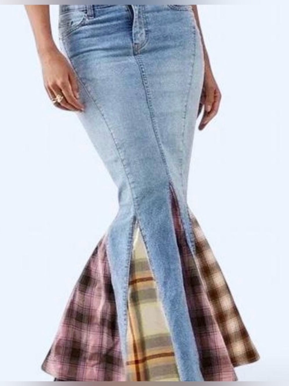 BDG Denim Mermaid Skirt with Plaid Panels